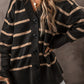 Striped Button Up Dropped Shoulder Cardigan