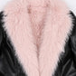Two-Tone PU Faux Fur Parka Coat
