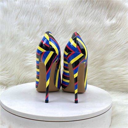 Striped Pointed Toe Slip-On Stiletto Pumps