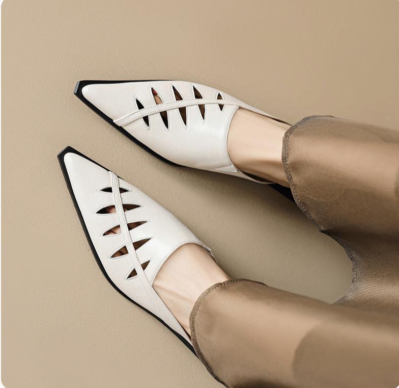 Pointed Toe Hollow Out Low Heel Mules