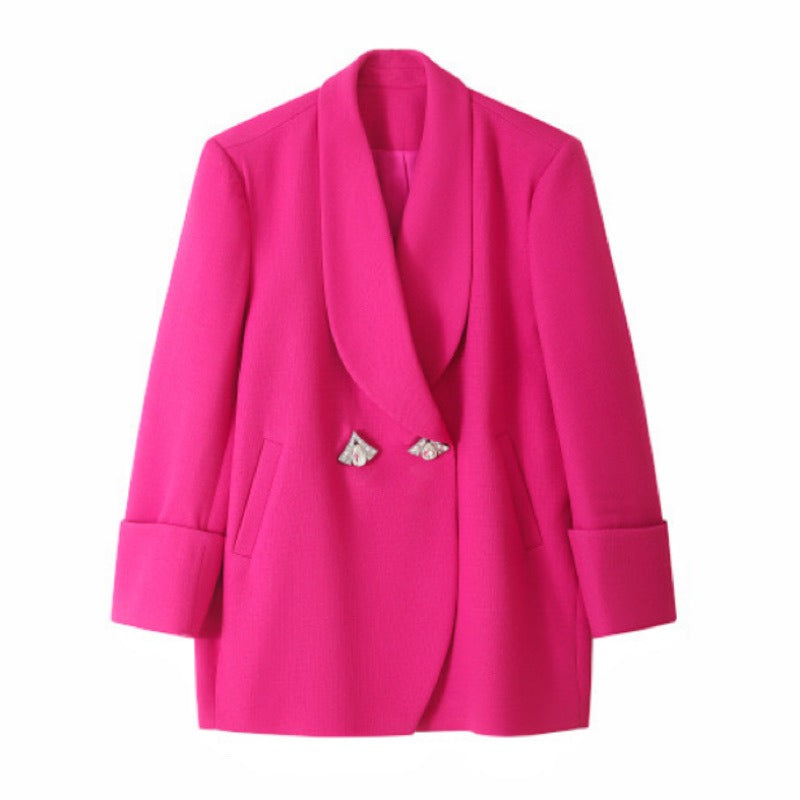 Notched Collar Long Sleeve Double-Breasted Blazer