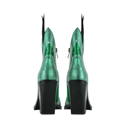 Sparkling Rhinestone Pointed Toe Ankle Boots