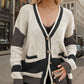 Contrast Button Up Long Sleeve Cardigan