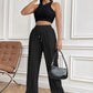 Drawstring Wide Leg Pants with Pockets