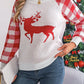 Reindeer Plaid Round Neck Long Sleeve Sweater