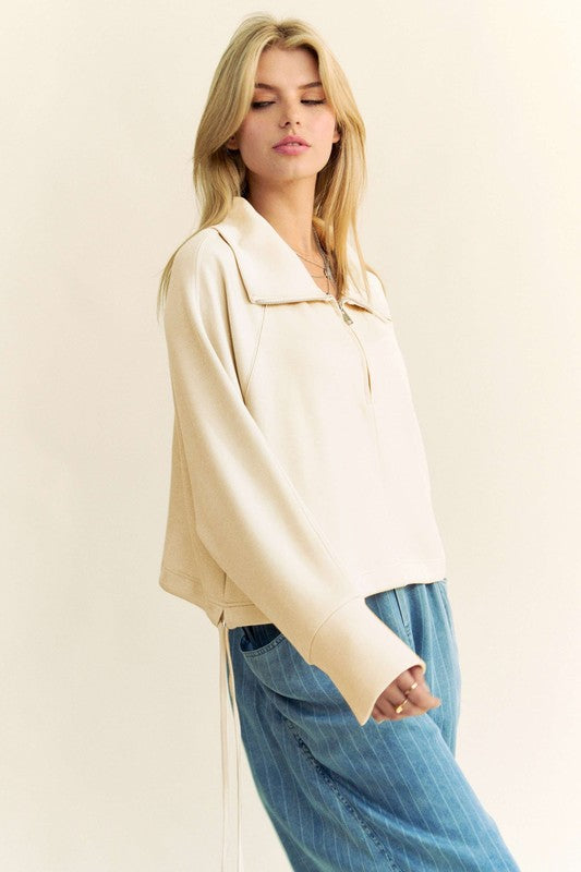 Drawstring Hem Half Zip Raglan Sleeve Sweatshirt