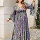 Plus Size Printed V-Neck Long Sleeve Maxi Dress