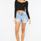 Kancan High Waist Frayed Denim Shorts