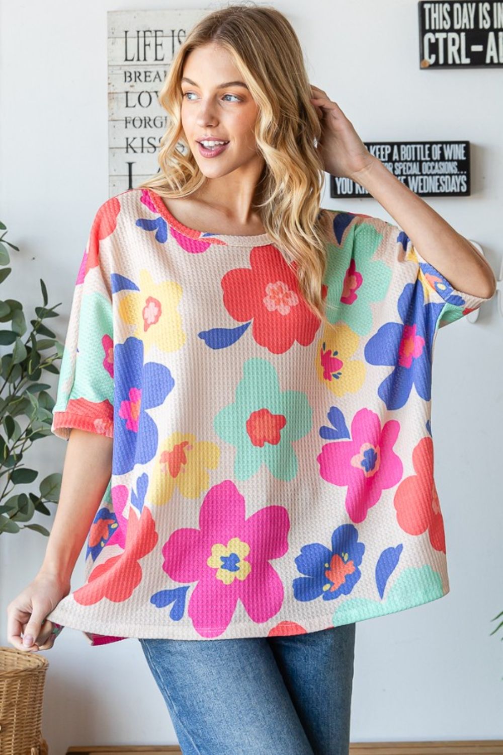 Floral Waffle Oversize T-Shirt