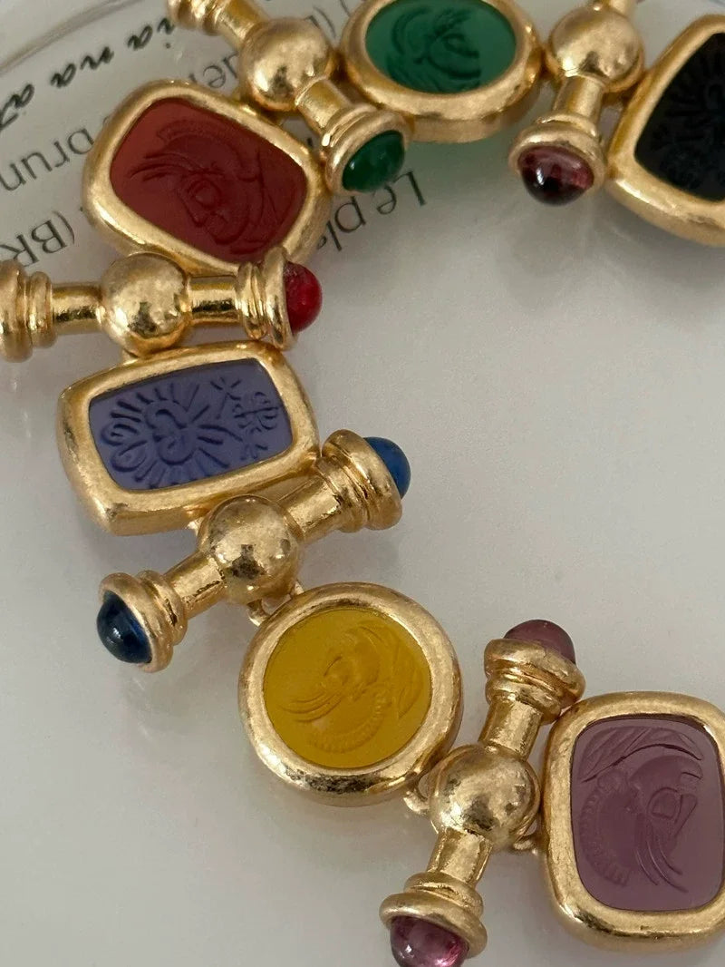 Chunky Colorful Retro Brass Bracelet