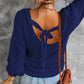 Tied Balloon Sleeve Round Neck Sweater