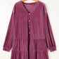 Plus Size Textured Velvet Decorative Button Long Sleeve Dress