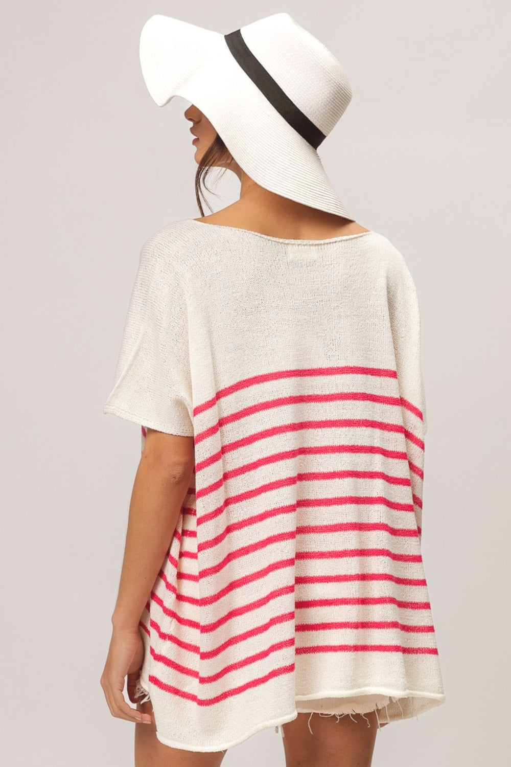 V Neck Striped Short Sleeve Top