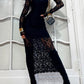 Lace Round Neck Long Sleeve Midi Dress