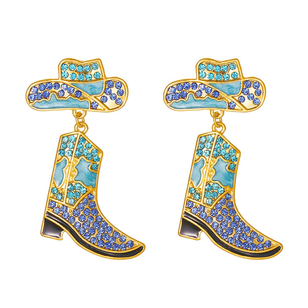 Inlaid Zircon Cowboy Hat Earrings