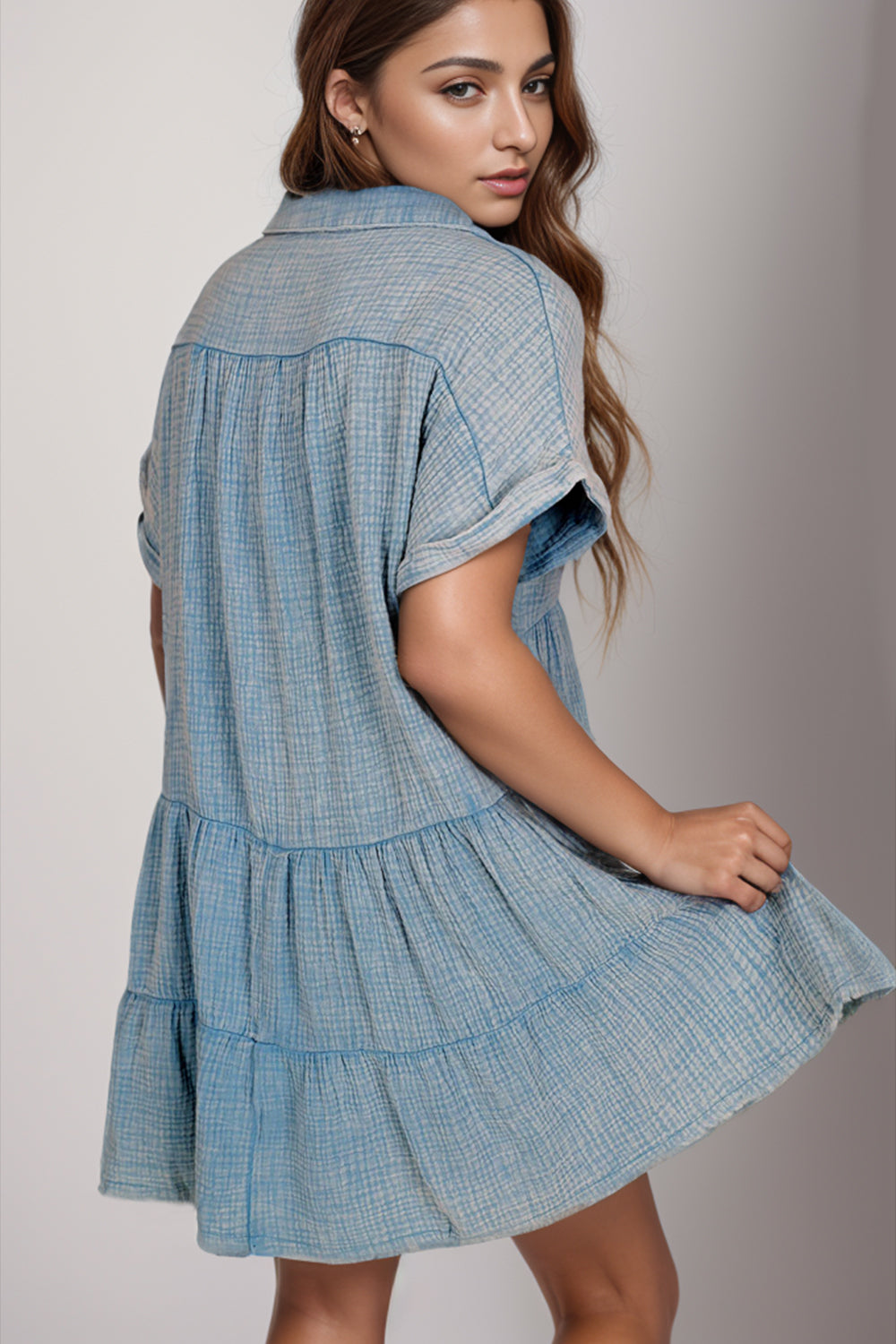 Tiered Notched Short Sleeve Dress