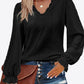 Eyelet V-Neck Flounce Sleeve Blouse