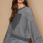 Round Neck Heart Patch Zipper Point Sleeve Sweater