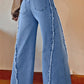 Raw Hem Wide Leg Jeans with Pockets