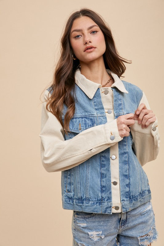 Collared Neck Double Placket Denim Jacket