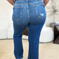 Judy Blue Mid Rise Distressed Raw Hem Jeans