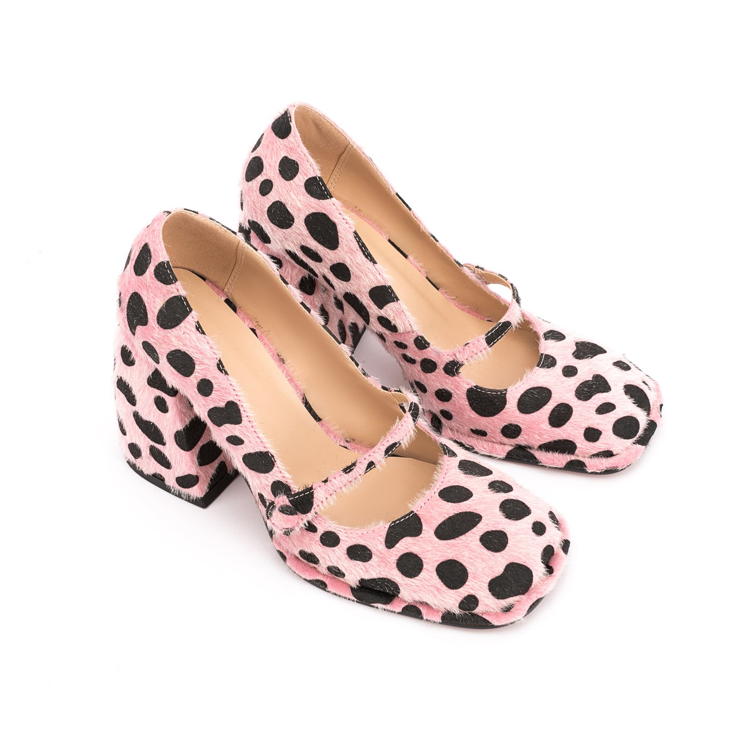 Leopard Square Toe Block Heel Shoes