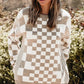 Checkered Round Neck Long Sleeve Sweater