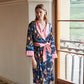 Zodiac Print Simulated Silk Night Dress & Robe Set