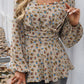 Peplum Printed Long Sleeve Blouse