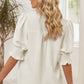 Smocked Flounce Sleeve Notched Neck Blouse