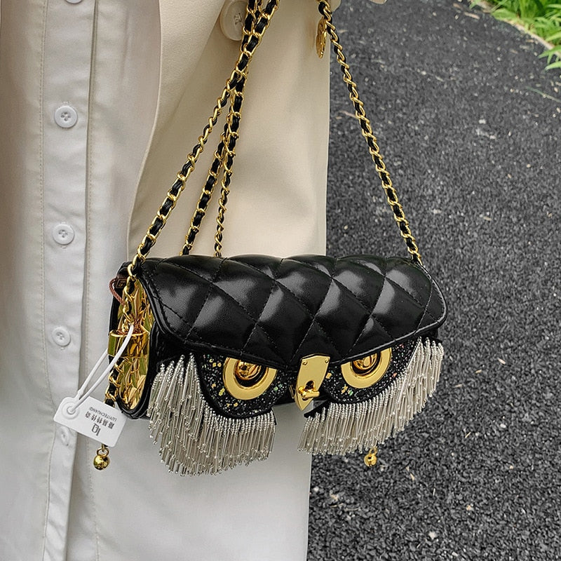 Cute Owl PU Leather Tassel Crossbody Bag