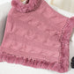 Fuzzy Hem Cable-Knit Poncho