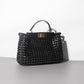 PU Woven Hollow Out Shoulder Handbag