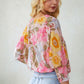 Floral Round Neck Three-Quarter Sleeve Top