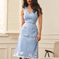 Distressed Raw Hem V-Neck Sleeveless Denim Dress