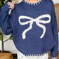 Bow Round Neck Long Sleeve Sweater