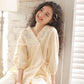 Embroidered Three-Quarter Sleeve Pajama Set