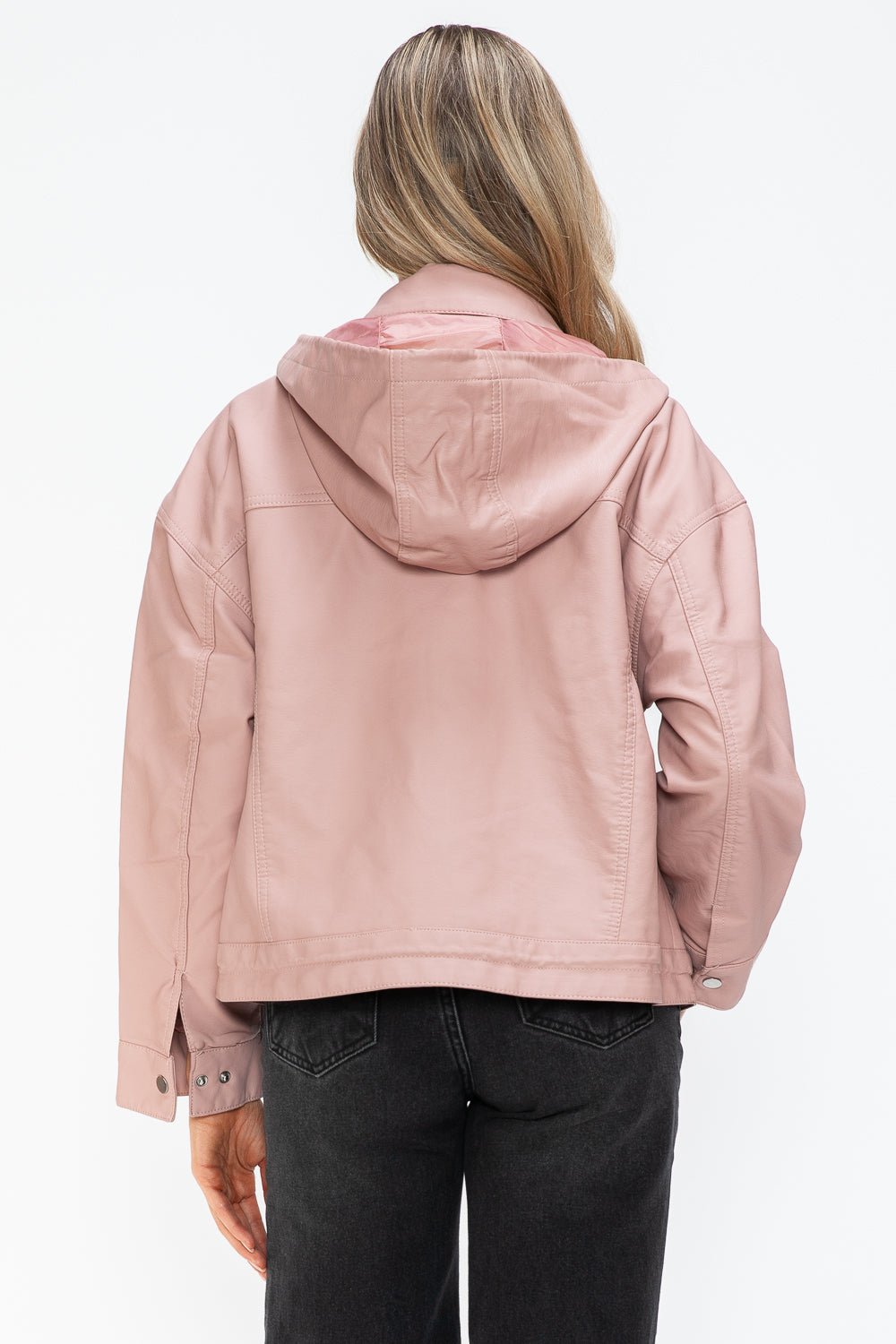 Drawstring Hem PU Leather Zip Up Jacket