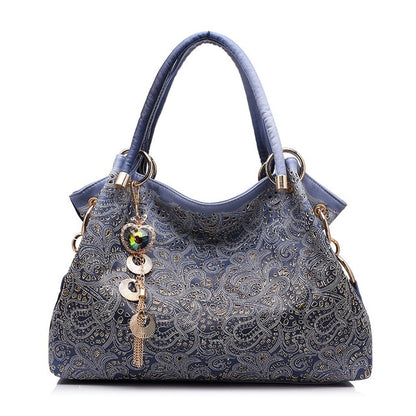 Floral PU Leather Hollow Out Shoulder Bag with Tassels