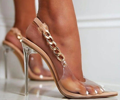 Transparent Pointed Toe Chain Detail High Heels