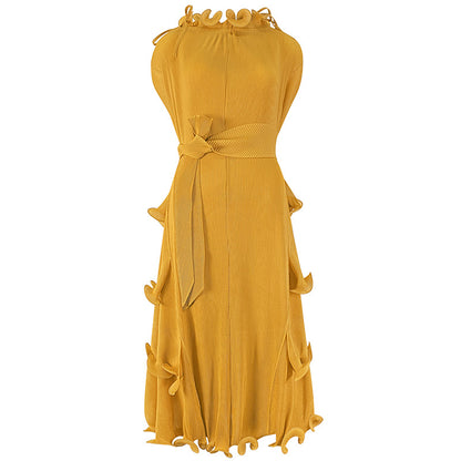 Miyake Pleated Ruffles Layered Sleeveless Midi Dress