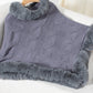 Fuzzy Hem Cable-Knit Poncho