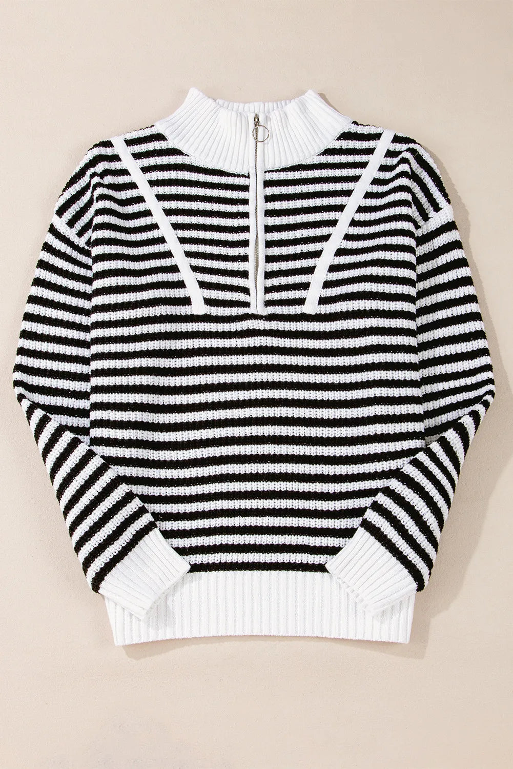 Striped Half Zip Long Sleeve Sweater