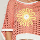 Hollow Out Flower Half Sleeve Knit Cover Up