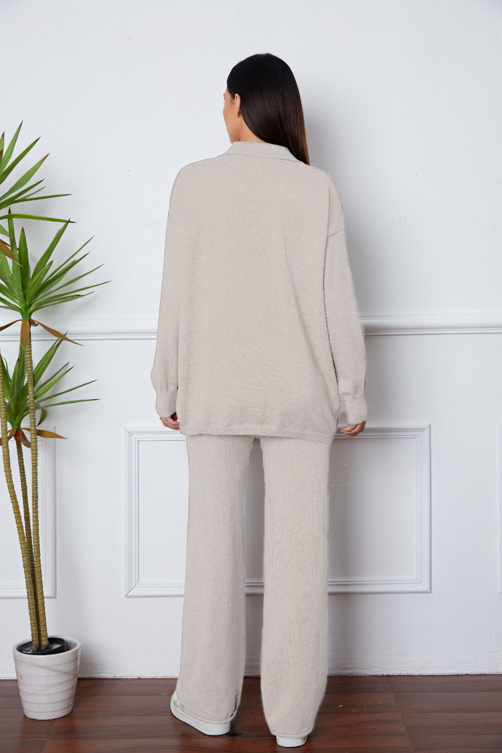 Dropped Shoulder Sweater and Long Pants Set