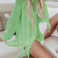 Openwork Tassel Hem Long Sleeve Knit Cover Up