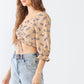 Floral Ruffle Smocked Back Ruched Crop Top