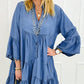 Notched Three-Quarter Sleeve Denim Dress