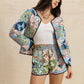 Printed Button Up Long Sleeve Outerwear and Shorts Set