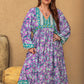 Plus Size Printed V-Neck Long Sleeve Maxi Dress